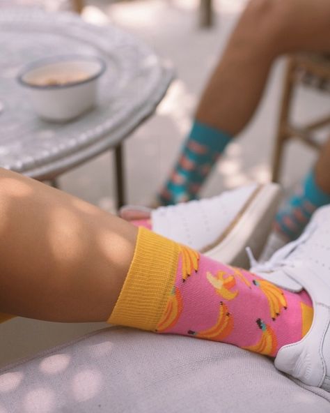 Going bananas for socks  #ShopStyle #shopthelook #SpringStyle #MyShopStyle #OOTD Printed Socks Outfit, Funky Socks Outfit, Socks Photoshoot, Sock Boots Outfit, Bold Socks, Socks Photography, Get To Know Me Better, Socks Ideas, Socks Aesthetic