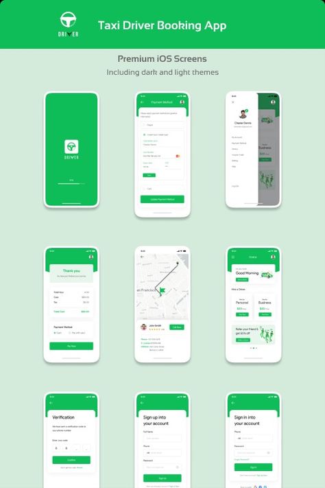 Driver UI Kit is a full featured mobile UI Kit for getting started with taxi app like Uber applications. It also includes 30 ready-made screens for iOS to make your design flow simple. All elements are well-organisted and sorted by folders. Uber Driver App, Flight Booking App, Mobile App Website, App Wireframe, Driver App, Uber App, Uiux Design, Taxi App, App Website