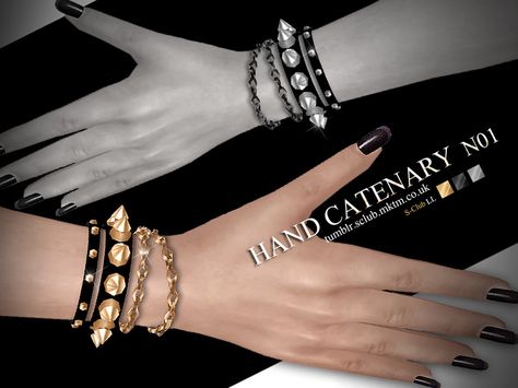 Hand catenary for female  sims, you can find it in accessories---Wrist right , 3 colors inside.  Found in TSR Category 'Sims 4 Female Bracelets' Sims 4 Cc Goth, Emo Jewelry, Spike Bracelet, Arm Accessories, Goth Accessories, Sims 4 Cc Skin, Sims 4 Cc Folder, Punk Accessories, Sims 4 Characters