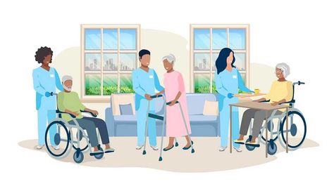 Nurses take care of older adults in a nursing home. Home Safety Tips, Organizing Paperwork, Assisted Living Facility, Retirement Fund, Family Caregiver, United Way, Making A Budget, Nursing Care, Assisted Living