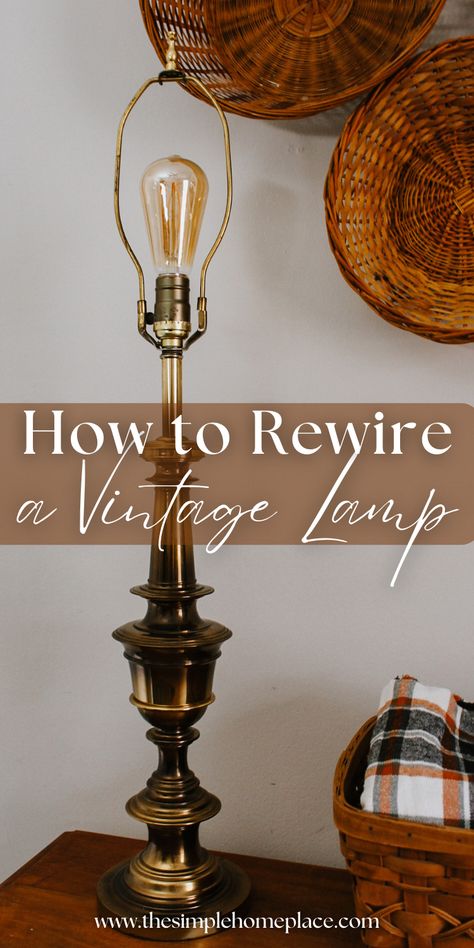 Table Lamps Living Room Vintage, Rewire A Lamp, How To Rewire A Lamp, Table Lamps Living Room, Lamp Cord, Vintage Lamp, Vintage Living Room, Family Room Decorating, Brass Lamp