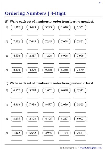 Ordering 4-Digit Numbers Worksheets Ordering Numbers Worksheet Grade 2, 4 Digit Numbers Worksheet, Ordering Numbers Worksheet, Missing Number Worksheets, Vegetable Crafts, Math Fact Worksheets, Numbers Worksheet, Worksheets For Grade 3, Numbers Worksheets