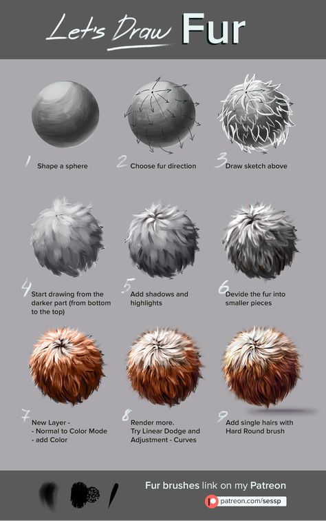 How To Draw Animal Fur, Fur Tutorial Digital, How To Color Fur, How To Paint Fur, Fur Drawing Tutorial, Draw Fur, Fur Drawing, Drawing Fur, How To Draw Fur