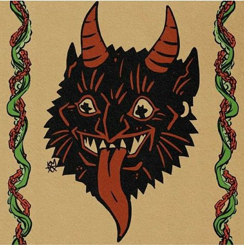 Krampus Drawing Easy, Krampus Painting, Krampus Aesthetic, Krampus Nails, Krampus Drawing, Krampus Tattoo, Les Edwards, Krampus Movie, Vintage Krampus