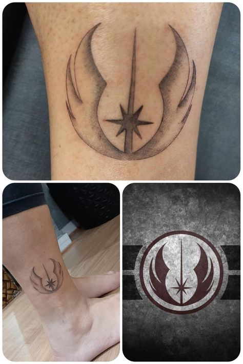 Ordem Jedi Tattoo Jedi Tattoo Ideas, Jedi Symbol Tattoo, Jedi Order Tattoo, Jedi Tattoo, Jedi Symbol, Superman Tattoos, Symbols Tattoo, Star Wars Couples, Nerdy Tattoos