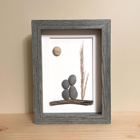 Pebble Art Couple ~ Makes a unique wedding gift, engagement gift, bridal shower gift, anniversary gift, retirement gift, or housewarming gift! This Couple Pebble Art piece is made from gatherings our family has made from the shores of Lake Huron, Ontario, Canada.  Housed in a shadow box frame, this piece's interior measurements are 5x7" and exterior measurements are 6x8". It can hang on a wall or stand on its own. Each pebble art piece is constructed of authentic, quality materials, including: - Pebble Wedding Art, Stone Pictures Pebble Art, Pebble Art Family, Moving Gifts, Stone Pictures, Sea Glass Crafts, Unique Wedding Gifts, Shadow Box Frames, Wedding Art