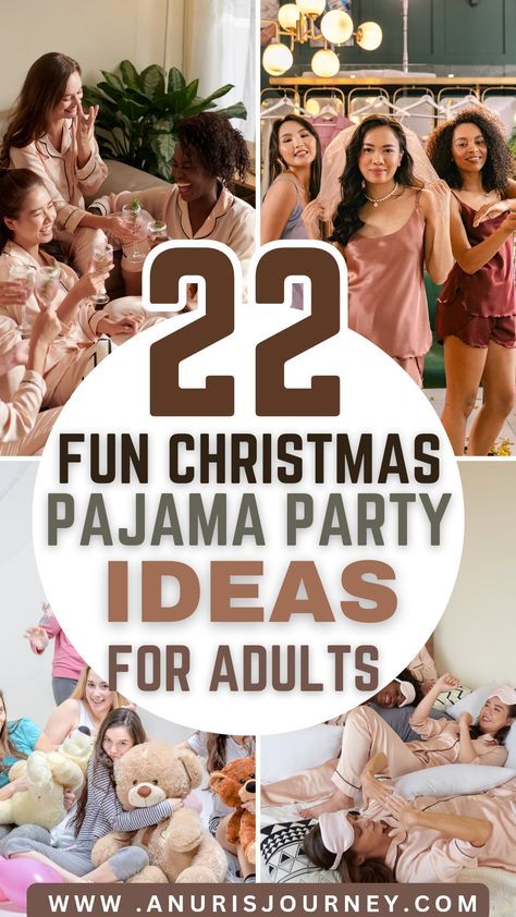 Pajama Brunch Birthday Party, Nye Pajama Party Ideas, Girlfriends Christmas Party Ideas, Christmas Pajama Party Ideas For Adults, Christmas Pj Party Outfit, Pajama Party Decorations Adult, New Years Pajama Party, Pj Party Decorations, Adult Pj Party Ideas