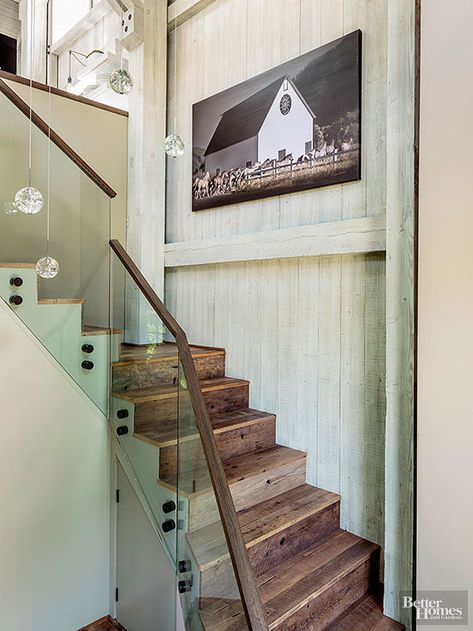 20 Brilliant Uses for Reclaimed Wood Stairway Railing Ideas, Stairway Railing, Wood Railings For Stairs, Home Stairs, Indoor Railing, Modern Stair Railing, Contemporary Stairs, Staircase Railing Design, Iron Stair Railing