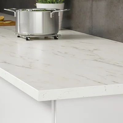 Kitchen Countertops - Affordable, Durable Countertops - IKEA Ekbacken Countertop, White Laminate Countertops, Clean Laminate Countertops, Kitchen Countertops Laminate, Cheap Countertops, Laminate Counter, Laminate Kitchen, White Marble Countertops, Laminate Countertops