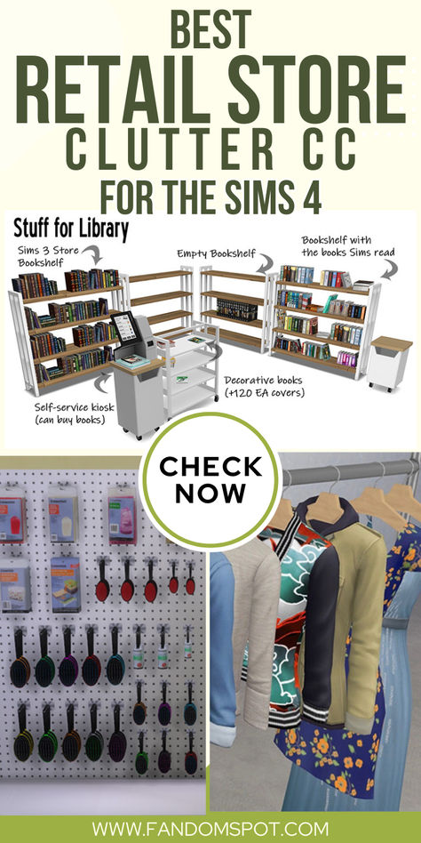 Looking to build out a local shopping mall for your Sims? Then this clutter pack has everything you need, whether you're adding clothes racks, custom bookshelves, or cooking utensils for a Williams Sonoma. Craft the perfect retail store vibe with this huge list of TS4 CC & clutter packs. Sims 4 School Supplies Cc, Clothes Rack Sims 4 Cc, Sims 4 Cc Clutter Dump, Clothes Clutter Sims 4 Cc, Clutter Queen Sims 4, Sims 4 Cc Store Clutter, Sims 4 Cc Craft Room, Mall Cc Sims 4, Clothing Rack Cc Sims 4