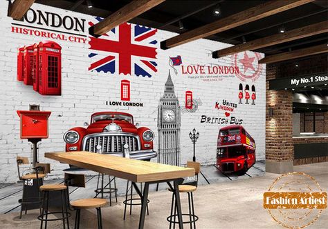 Custom 3d British red bus wallpaper mural UK London impression bus Big Ben tv sofa bedroom living room cafe bar restaurant Restaurant Backdrop, Hotel Mural, 3d Brick Wallpaper, Red Hotel, Bus Photo, Brick Wall Wallpaper, English Corner, Wall Building, Red Phone Booth