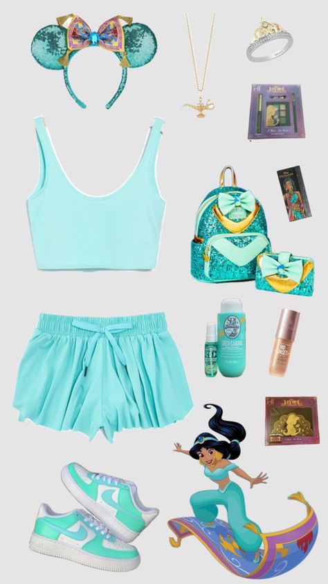 Jasmine Disneybounding #disney #jasmine #disneybound #jasminedisneybounding #outfitinspo Jasmine Disney Outfit, Jasmine Disneybound, Disney Character Outfits, Disney Bound Outfits Casual, Disney Trip Outfits, Cute Disney Outfits, Disney Jasmine, Family Disney Trip, Disney World Outfits