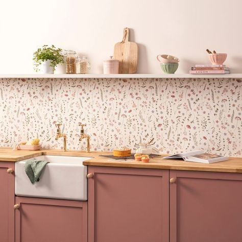 Restaurant Tiles, Pink Ceramic Tile, Patterned Kitchen Tiles, Flower Tiles, Kitchen Tile Ideas, Large Format Tiles, Residential Kitchen, Colour Samples, Floral Tile