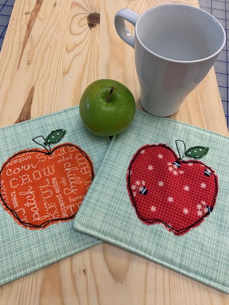 Janome Sewing Machine, Quilted Coasters, Apple Design, Cup Cozy, Apple Picking, Black Thread, Marking Tools, Organic Form, Mug Rug