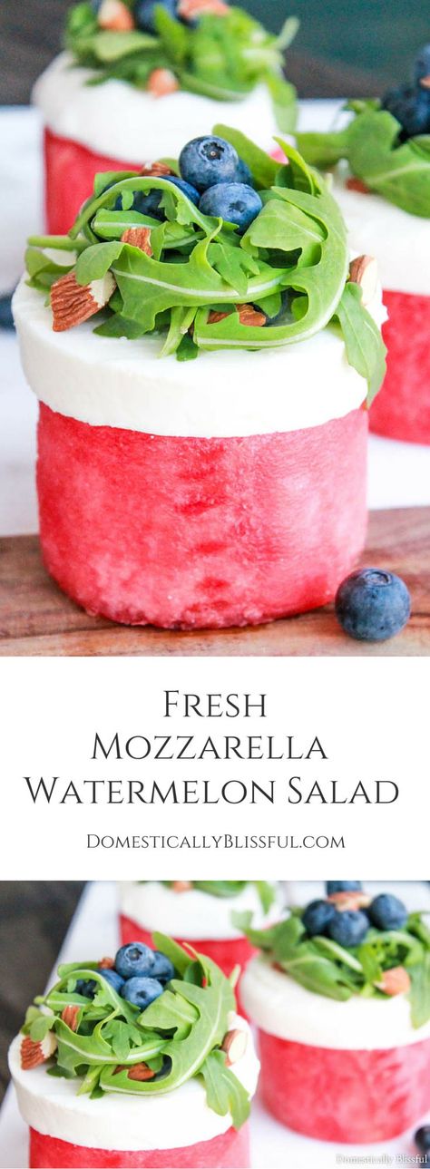 Fresh Mozzarella Watermelon Salad Salad Macaroni, Brunch Salad, Unique Salad, Blueberry Salad, Individual Salads, Diy Easy Recipes, Salad Pasta, Quick Appetizers, Watermelon Salad