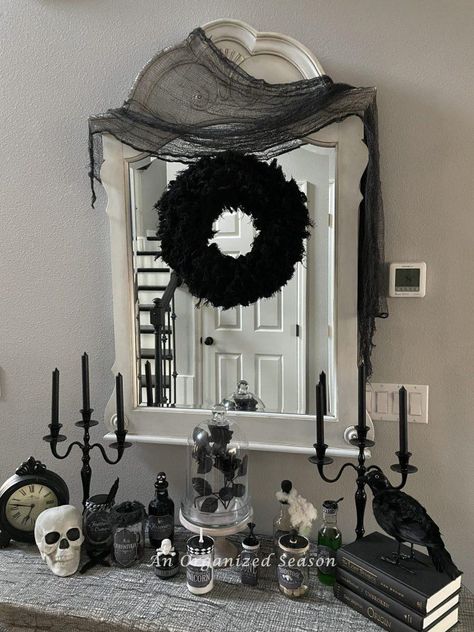 Looking for a spooky wreath for Halloween that won't scare your budget? Learn to make this hauntingly beautiful DIY Dollar Tree Wreath! Tutorial with details on how to make this inexpensive wreath with items purchased at Dollar Tree. If you can tie a knot, you can make this wreath! Save this pin and follow us for more DIY and seasonal decor projects! Dollar Tree Halloween Wreath, Diy Dollar Tree Wreath, Inexpensive Wreaths, Dollar Tree Wreath, Decoupage Pumpkins, Spooky Wreath, Dollar Tree Halloween, New Paint Colors, Diy Halloween Wreath