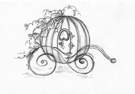 Cinderella Tattoo, Tattoos Black And White, Cinderella Pumpkin Carriage, Cinderella Art, Disney Sleeve, Pumpkin Tattoo, Pumpkin Drawing, Cinderella Pumpkin, Cinderella Carriage