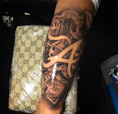 Hype Tattoos For Men, Atl Tattoo Sleeve, Atlanta Tattoo Ideas For Men, Georgia Tattoo Ideas For Men, Atl Tattoo Ideas, Black People Tattoos Men, Shoulder Sleeve Tattoo Men, Atlanta Tattoo Ideas, Braves Tattoo