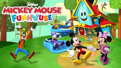 Mickey Mouse Funhouse is filled with silly adventure! Mickey Mouse Fun House Party, Mickey Mouse Funhouse Birthday, Disney Jr, Mickey Mouse And Friends Zazzle, Mickey Mouse Mixed Up Adventures, The Batman, Mickey Mouse Funhouse Cake, Fantasy Play, Disney Junior Mickey Mouse