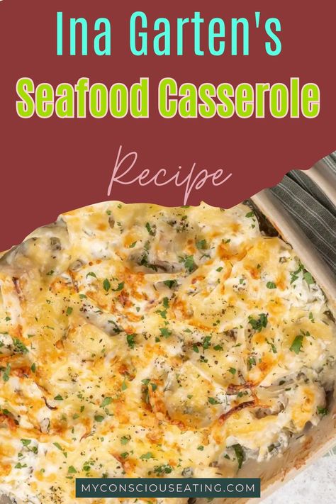 Seafood casserole on a serving plate Easy Seafood Casserole, Chinese Seafood Casserole, Blend Of The Bayou Casserole, Ina Garten Seafood Recipes, Best Seafood Casserole Recipes, Seafood Casserole With Ritz Crackers, Seafood Dinner Sides, Seafood Casserole Recipes Main Courses, Make Ahead Seafood Dishes