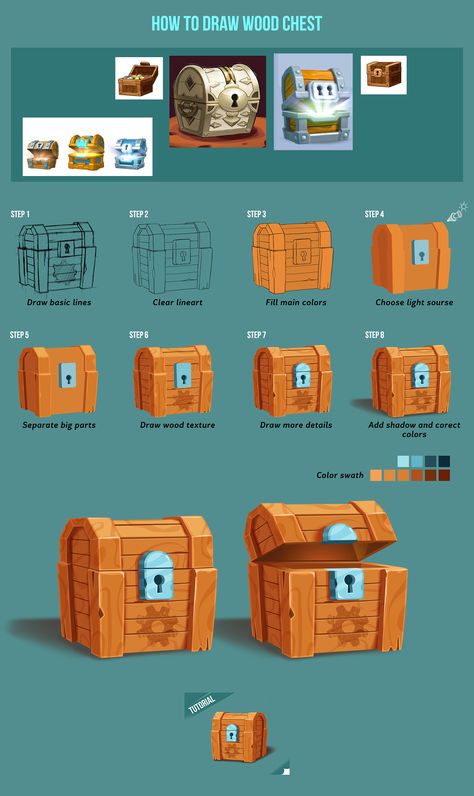 Game Design Tutorial, 3d Assets Design, Game Art Tutorial, Game Assets 2d, 2d Game Assets, 3d Game Assets, Chest Game Art, Game Design Inspiration, Wood Drawing