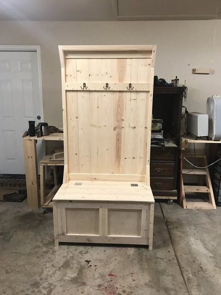 Pine Hall Tree Hall Tree Bench, Hall Tree With Storage, Diy Mudroom Bench, Mud Room Storage, Diy Entryway, Pine Furniture, Hall Tree, Mudroom Bench, Bench With Storage