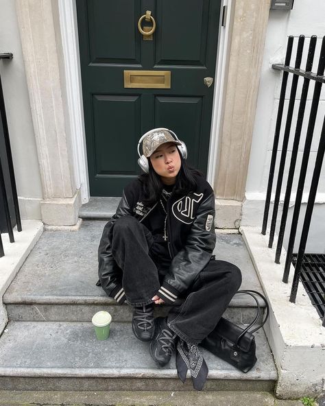 Fits of the Week 💭 Here’s some of our favorite outfits from the community we spotted recently. #highstreetvision Black Varsity Jacket Outfit, Varsity Jacket Outfit Women, Black Cap Outfit, Fits Of The Week, Stussy Cap, Varsity Outfit, Stussy Jacket, Varsity Jacket Outfit, Varsity Jacket Women