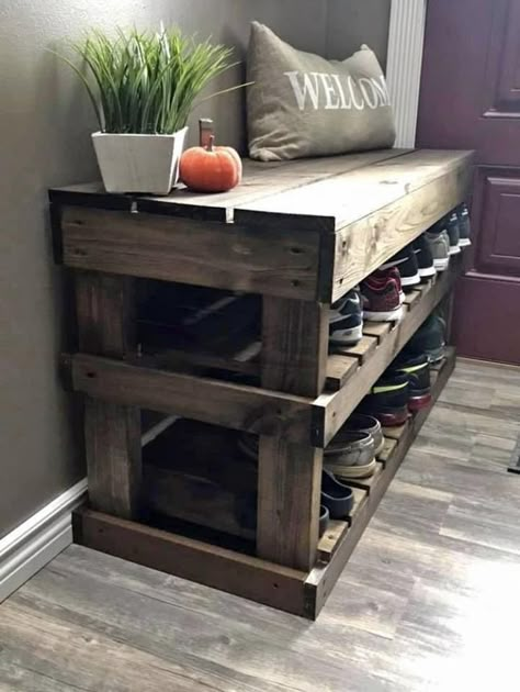 Wood Pallet Shoe Rack, Minwax Stain Colors, Wood Gazebo, Mudroom Remodel, Minwax Stain, Mudroom Decor, Diy Wood Projects Furniture, Wood Stain, Diy Pallet Furniture