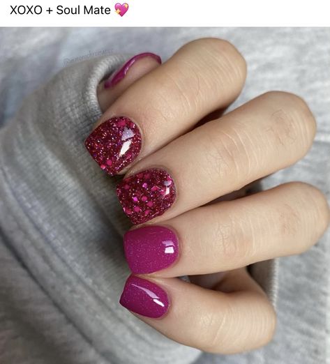 Powder Dipped Nails Short, Valentine Powder Dip Nails, Valentines Dipped Nails, Valentines Dip Powder Nails, Dip Polish, Mixed Mani, 2024 Nails, Sns Nails, Valentine Nails