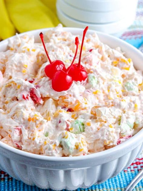 Ambrosia Salad With Cool Whip Story - Easy Budget Recipes Ambrosia Salad With Cool Whip, Recipe With Cool Whip, Side Dishes For Easter, Ambrosia Salad Recipe, Easy Shrimp And Grits, Recipes With Cool Whip, Ambrosia Recipe, Ambrosia Fruit Salad, Pistachio Salad