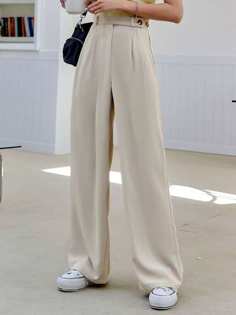 High Waisted Tailored Trousers, Womens Tailored Pants, Long Pants Outfit High Waist, Trending Trousers For Women, High Waist Trousers Outfit Classy, Plicated Pants, Pleated Wide Leg Pants Outfit, Beige Wide Leg Pants Outfit, Tailored Trousers Outfit