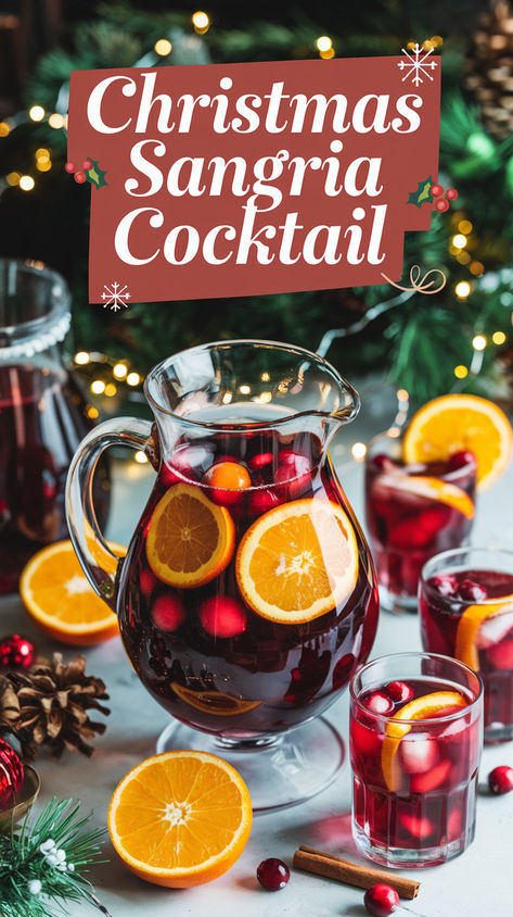 Red Christmas Sangria Recipe, Christmas Drinks Alcohol Pitcher, New Years Sangria Recipes, Holiday Sangria Christmas, Xmas Sangria, Easy Christmas Drinks Alcohol, Christmas Batch Cocktails, Christmas Cocktails For A Crowd, Spiced Sangria