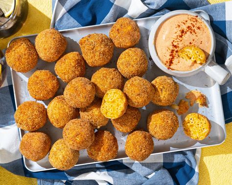 Fried Mac and Cheese Balls with Comeback Sauce Recipe | SideChef Party Mac And Cheese, Mac N Cheese Balls Air Fryer, Sauce For Mac And Cheese, How To Make Fried Mac And Cheese Balls, Fried Mac And Cheese Balls Recipe, Fried Mac And Cheese Balls Air Fryer, Comeback Sauce Recipe, Fried Mac And Cheese Bites, Fried Mac And Cheese Balls