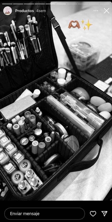 Makeup, makeup kit, makeup bag, makeup artist, makeup, mua, happy life, editorial makeup, makeup inspo, glam Makeup Depotting, Mua Aesthetic, Makeup Equipment, Makeup Artist Bag, Makeup Artist Supplies, Black Makeup Artist, Artist Bag, Esthetician Room, Makeup Artist Kit