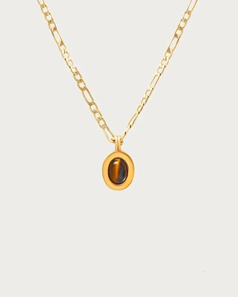 Devon Necklace in Tiger's Eye | En Route Jewelry En Route Jewelry, Tigers Eye Necklace, Heart Hair, Hard Metal, Shades Of Gold, Tiger Eye Stone, Eye Stone, Looks Chic, Tigers Eye