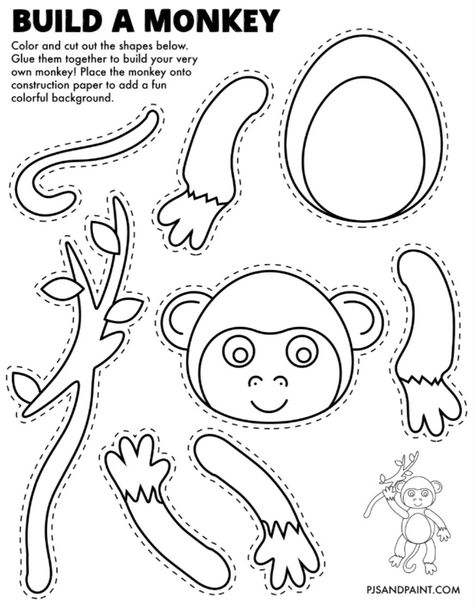 Monkey Art And Craft, Monkey Crafts For Toddlers, Monkey Craft Preschool, Monkey Crafts For Kids, Monkey Worksheet, Jaguar Craft, Zoo Animal Crafts For Kids, Monkey Diy, Monkey Template