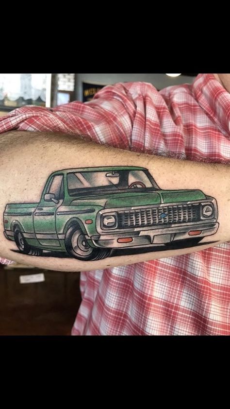 C10 Tattoo C10 Tattoo, Tattoo Designs American Traditional, Old School Car Tattoo, Chevy Tattoo, Truck Tattoo, Mechanic Tattoo, Dad Tattoo, Tattoo Old School, White Truck