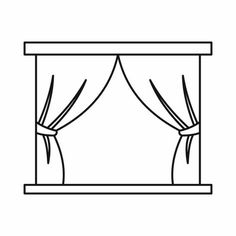 Theatre Drawing, Window Clipart, Classroom Window, Curtain Drawing, Theatre Curtains, Stage Curtains, Black And White Cartoon, Simple Curtains, Theatre Stage