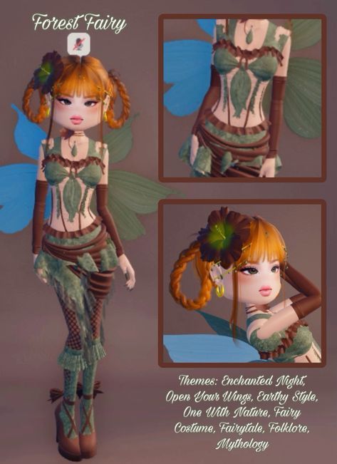 Dti Outfit Ideas Enchanted Night, Di Folklore Outfit, Dti Outfits Non Vip Theme Fairy Costume, Folklore Style Fashion, Dress To Impress Roblox Folklore, Earthy Dress To Impress Outfit, Dti Folklore Outfits Ideas, Enchanted Forest Fairy Costume, Dti Ideas One With Nature