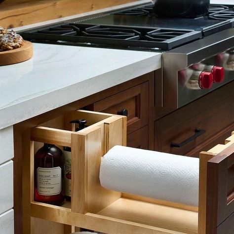 Rev-A-Shelf on Instagram: "Clean up your cleaning supplies with our 448PTH Series Paper Towel Pullout 🧼⁠ ⁠ Features a lower shelf for ample storage, a rear storage compartment, and a refillable paper towel holder. ⁠ ⁠ #revashelf" Island Paper Towel Holder, Hidden Paper Towel Holder Kitchen, Paper Towel In Drawer, Paper Towel Drawer Kitchen, Lower Kitchen Cabinet Ideas, Kitchen Paper Towel Holder Ideas, Paper Towel Drawer, Paper Towel Holder Ideas, Kitchen Towels Storage