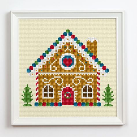 Gingerbread House Cross Stitch, House Cross Stitch, Autumn Cross Stitch Patterns, Christmas Bookmarks, Cross Stitch House, Anchor Embroidery, Xmas Cross Stitch, Embroidery Download, Embroidery Patterns Free