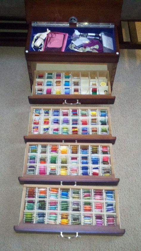 Just Keep Stitching...: New Floss Cabinet & Punchneedle Start Dmc Storage, Office Design Board, Embroidery Floss Storage, Threads For Embroidery, Floss Storage, Floss Organizer, Embroidery Cases, Thread Organizer, Stitch Journal