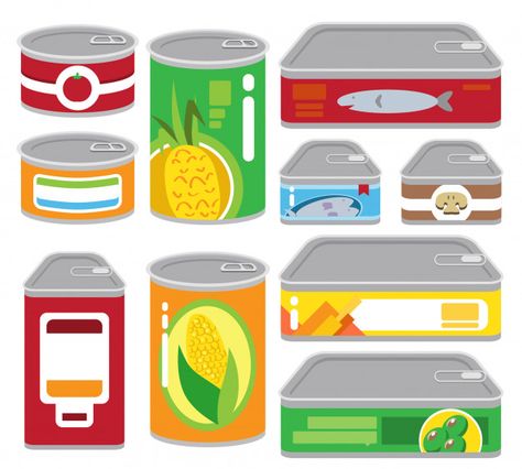 Canned Food Illustration, Canned Food Drawing, Healthy And Unhealthy Food, Background Food, Felted Crochet, Fast Food Menu, Restaurant Menu Template, Food Clipart, Food Cartoon