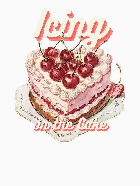 Vintage Cake Illustration, Vintage Cherry Cake, Vintage Retro Illustration, Cake Classic, Cake Illustration, Vintage Dessert, Vintage Cherry, Cherry Cake, White Icing