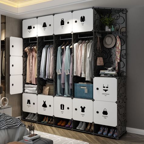 Household Simple Assembly Diy Plastic Foldable Wardrobe Storage Cabinet Combination Portable Wardrobe Black With White Door https://m.alibaba.com/product/1600386495747/Household-Simple-Assembly-Diy-Plastic-Foldable.html?__sceneInfo={"cacheTime":"1800000","type":"appDetailShare"} Foldable Wardrobe, Wardrobe Storage Cabinet, Wardrobe Black, Portable Wardrobe, White Door, Smart Home Design, White Doors, Wardrobe Storage, Smart Home