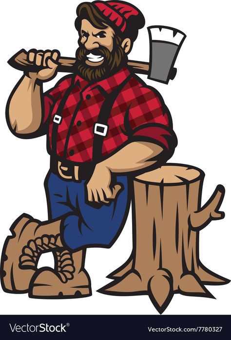 Lumberjack lean on the wood log Royalty Free Vector Image Paper Character, Golden Jaguar, Sewing Drawing, Recreational Therapy, Faces Drawings, Lumber Jack, Tree Logo Design, Paul Bunyan, Beautiful Eyes Images