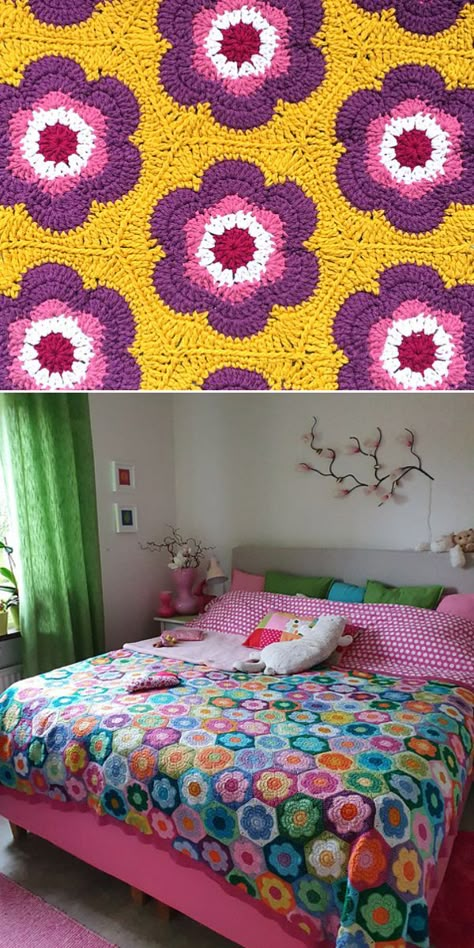 Easy Crochet Arigumi, Afghan Block Crochet Patterns, Hexagon Granny Square Pattern, Crochet Hexagon Blanket, Hexagon Crochet Pattern, Crochet Hexagons, Crochet Quilt Pattern, Crochet Blanket Stitch Pattern, Crochet Blanket Tutorial