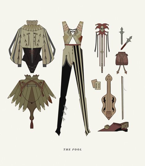 Jester Outfit, Jester Costume, Circus Outfits, Poses References, Character Design References, Fantasy Clothing, Dnd Characters, Clothes And Accessories, Design Reference