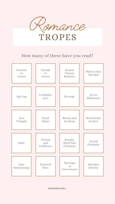 Romance Book Bingo, Booktok Bingo, Bookstagram Engagement, Booktok Content Ideas, Book Content Ideas, Bookstagram Ideas Posts, Book Tropes List, Bookstagram Post Ideas, Bookstagram Challenge