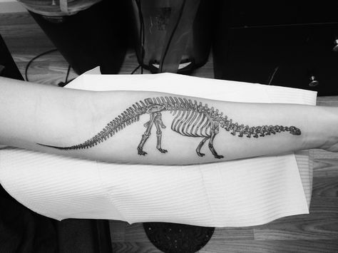 My brontosaurus! Done in Miami, FL with tattoo artist, Adrian Aguirre Brontosaurus Tattoo, Brachiosaurus Tattoo, Dinosaur Tattoos, Medusa Tattoo, Big Tattoo, Tattoo Cover-up, Aesthetic Tattoo, Love Tattoos, Tattoos With Meaning